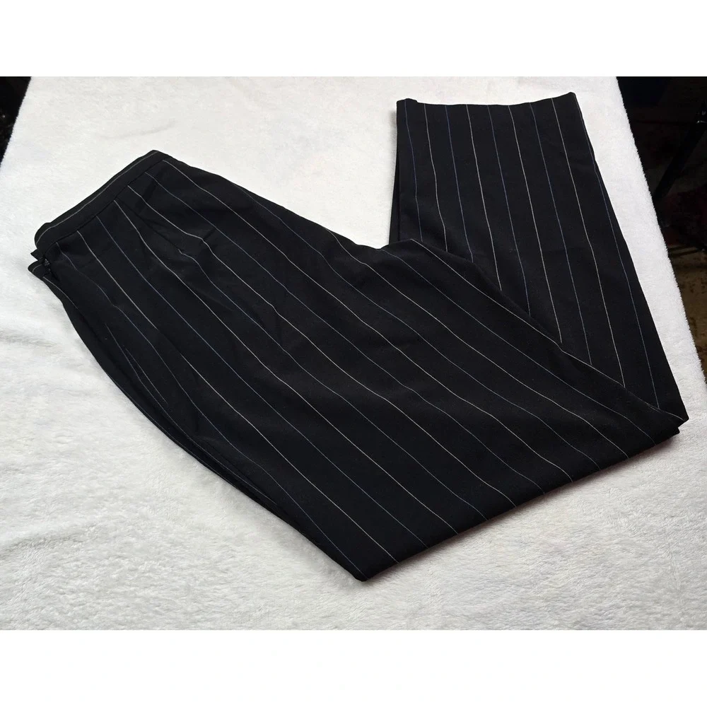 Dialogue Womens Black Pinstripe Wide Leg Dress Pants Side Zip Size 14